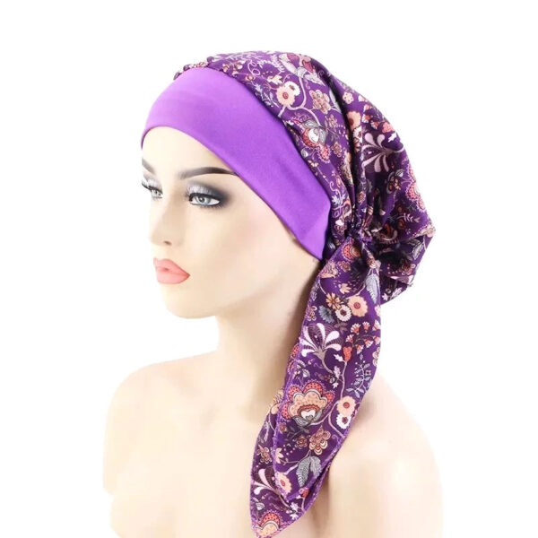 foulard turban femme fleurs violet fonce 6