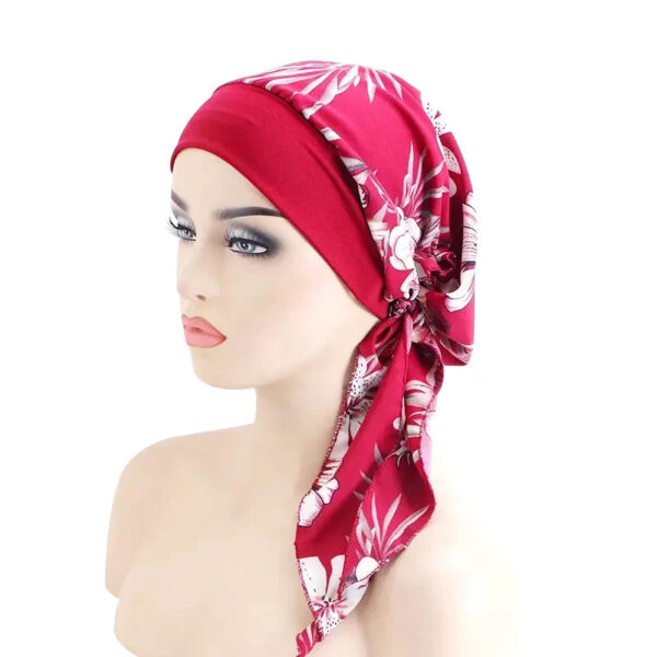 foulard turban femme rouge plantes 5